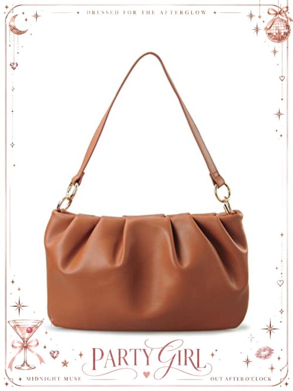 Ruched Faux Leather Hobo Shoulder Bag Convertible Crossbody Clutch